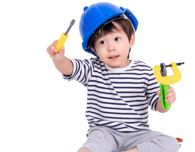 A child holding toys